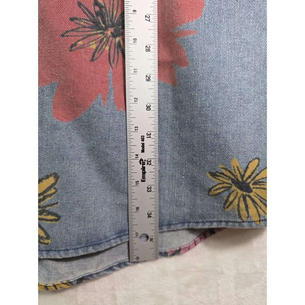 She + Sky Chambray Denim Floral Shirt Dress Button Front Tunic Boho Size L - Picture 8 of 10
